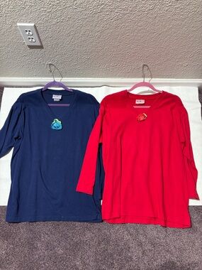 Mixit Long Sleeve V-Neck Tops - Navy and Red